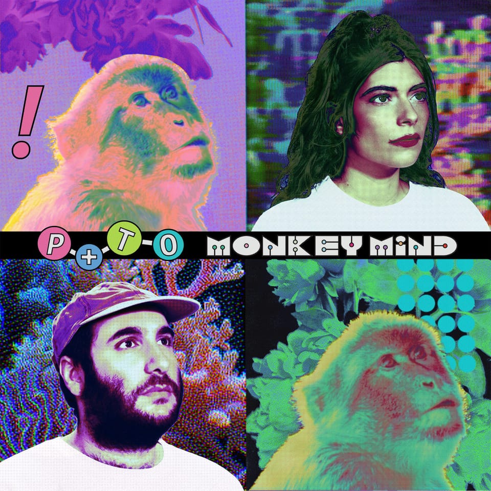A four space grid with a phot negative picture of a monkey in the upper-left and lower-right, and photos of Juliette (upper-right) and Joachim (lower-left).